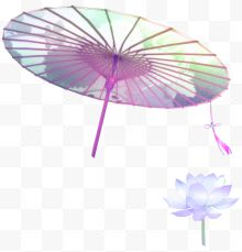 紫色清新雨伞荷花装饰图案