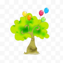 卡通手绘绿色树和气球...