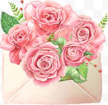 手绘创意粉色玫瑰花...