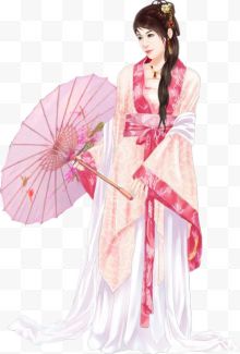 立绘粉红拿伞美女
