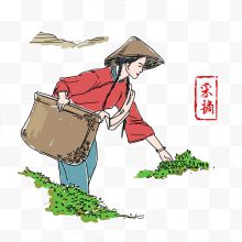 采茶女采摘茶叶手绘彩绘图案