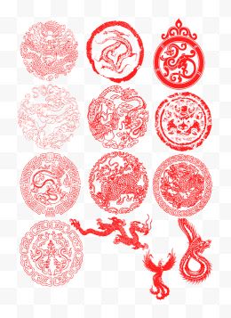 红色古典圆形花纹图案