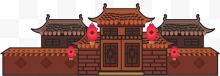 中国风新年房屋建筑插画