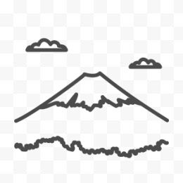 日本富士山黑色线条画风格...