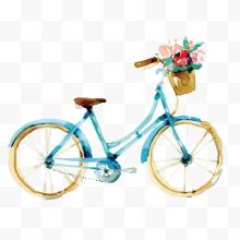 水彩蓝色自行车