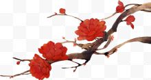 卡通盛放树枝上的红色花卉