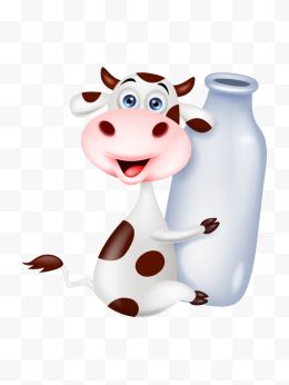 卡通手绘可爱奶牛抱牛奶瓶...