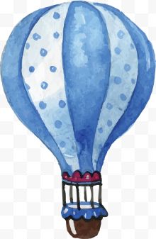 水彩蓝色热气球