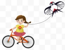 春天骑自行车放风筝的女孩