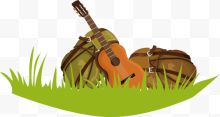 矢量野草背包和吉他