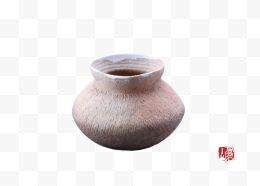 新石器时代夹砂红褐陶鼓腹绳纹陶罐