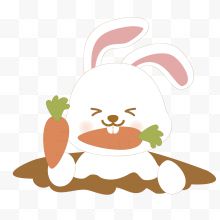 白色手绘兔子吃胡萝卜
