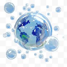创意蓝色地球水彩泡泡...