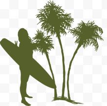 夏季女子冲浪板椰子树矢量