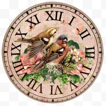手绘小鸟花朵装饰钟表...