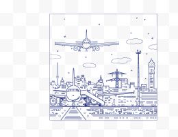 飞机与城市插画.