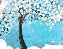 油画创意合成蓝色的花卉树木