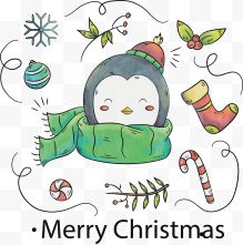可爱手绘小企鹅圣诞海报...