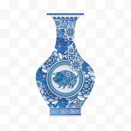 蓝色青花瓷花瓶