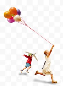 童年快乐的拿着气球奔跑
