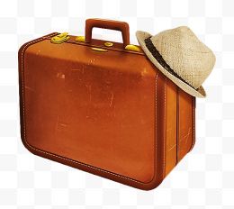 黄色的行李箱与帽子...
