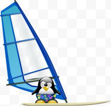 玩帆板的卡通企鹅