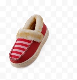 红色条纹冬季棉拖鞋...