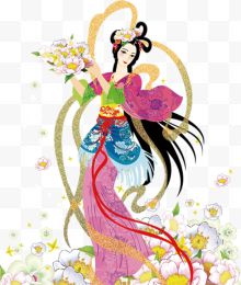 中秋节手绘美女花朵