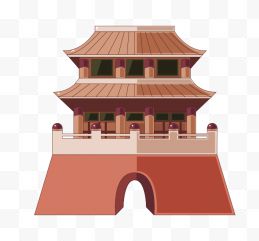 棕色中国风古楼装饰图案