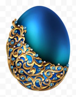 金色藤状花纹镶蓝色水珠蓝色彩蛋