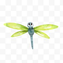 绿灰色卡通飞翔蜻蜓