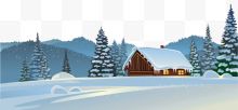 卡通冬季房屋雪景图...