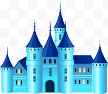 手绘蓝色漫画城堡装饰...