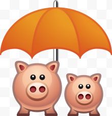 撑着伞的两只猪