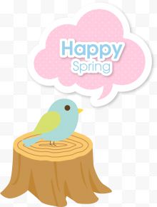 春季粉色木桩小鸟