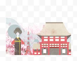 手绘卡通日本樱花节...