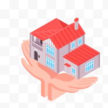 粉色双手托住的灰红色房子