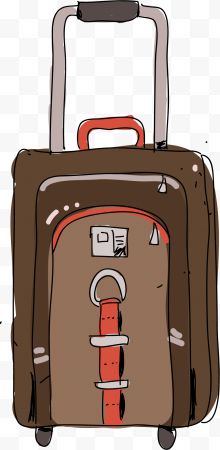 褐色手绘风格拉杆式行李箱