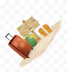 夏季旅游沙滩球木牌人字拖行李箱图标