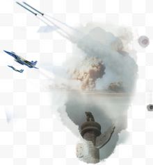 战机英雄杯背景蘑菇云水墨背景