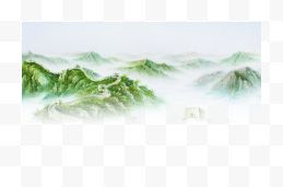 绿色中国画山峦毛笔字...