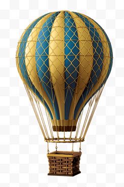 手绘金色蓝色热气球...