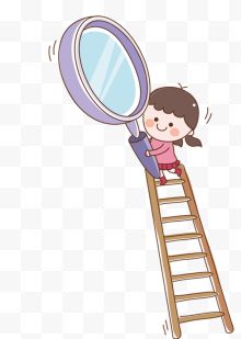 梯子上拿着放大镜的女孩