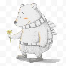手拿小花的卡通北极熊