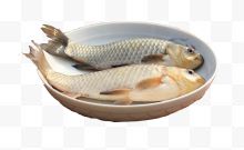 白鲫鱼两条圆形盘子食材清蒸煮汤