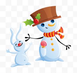 雪人带红色帽子的雪人卡通兔子