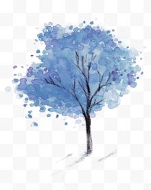 蓝色唯美漂浮手绘艺术大树