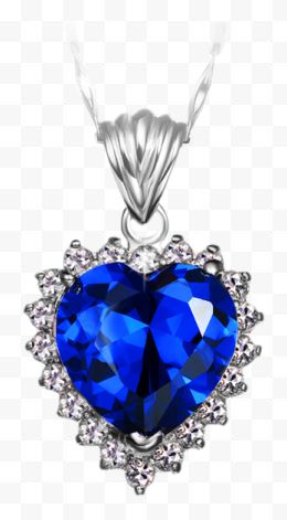 蓝色爱心钻石吊坠项链...