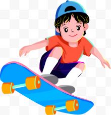 滑滑板的卡通男孩