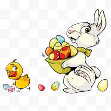 拿彩蛋的兔子小鸡卡通手绘装饰